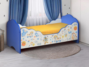 Кровать детская с бортом Малышка №3 600*1400 синяя