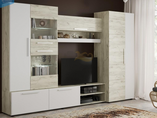 Стенка Сафари дуб крафт белый/матовая белый софт