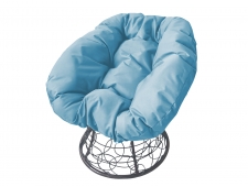 Кресло Пончик с ротангом голубая подушка