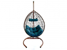 Подвесное кресло Крит коричневое подушка голубая